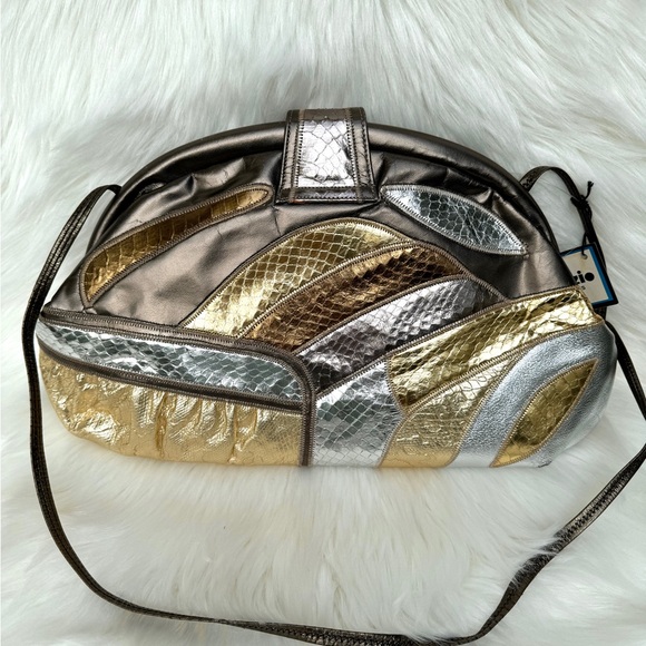 🛑 SOLD!!! 🛑 Palizzio Vintage Metallic Faux Reptile Leather Crossbody Bag - Picture 5 of 11